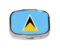 Pilulier carré avec motif imprimé drapeau de Sainte-Lucie - Étui de voyage portable en métal pour vitamines et médicaments, 5,6 x 4,1 x 1,8 cm.