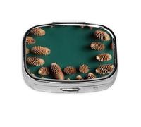 Pilulier carré avec motif imprimé en forme de pomme de pin - Étui de voyage portable en métal pour vitamines et médicaments, 5,6 x 4,1 x 1,8 cm.