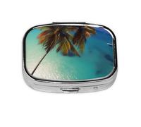 Pilulier carré Beach Coconut Sunshine léger et portable, avec 2 inserts en plastique, convient pour le transport dans les poches ou les portefeuilles.