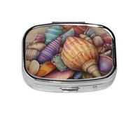 Pilulier carré coloré imprimé coquillage avec 2 compartiments, mini pilulier portable pour médicaments, vitamines, huile de poisson, compléments
