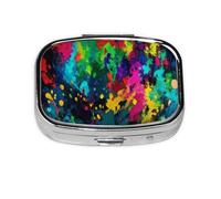 Pilulier carré compact coloré peinture abstraite portable distributeur de médicaments avec compartiments | Petite boîte à pilules de voyage pour sac à main et poche