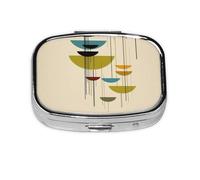Pilulier carré compact du milieu du siècle imprimé moderne portable avec compartiments | Petite boîte à pilules de voyage pour sac à main et poche