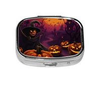 Pilulier carré compact Happy Halloween portable avec compartiments | Petite boîte à pilules de voyage pour sac à main et poche