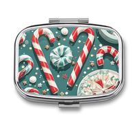 Pilulier carré de Noël en forme de canne à sucre d'orge - 3 compartiments - Portable - Mini boîte à médicaments compacte pour le quotidien - Distributeur de supplément de vitamines