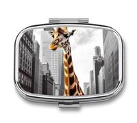 Pilulier carré de poche girafe à New York - 2 compartiments - Décoratif - Portable - Pilulier de voyage - Organiseur de vitamines - Mini pilulier