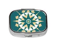 Pilulier carré de style exotique avec motif imprimé floral - Étui de voyage portable en métal pour vitamines et médicaments, 5,6 x 4,1 x 1,8 cm.