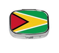 Pilulier carré drapeau de la Guyane léger et portable, avec 2 inserts en plastique, convient pour le transport dans les poches ou les portefeuilles.