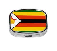 Pilulier carré Drapeau du Zimbabwe léger et portable, avec 2 inserts en plastique, convient pour le transport dans les poches ou les portefeuilles.