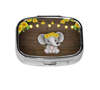 Pilulier carré élégant en forme d'éléphant avec plancher en métal et 2 compartiments - Pilulier portable - Petite boîte à pilules de voyage pour sac à main et poche