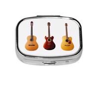 Pilulier carré élégant en métal avec 2 compartiments en forme de guitare électrique - Pilulier portable pour sac à main et poche