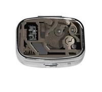 Pilulier carré élégant steampunk à engrenages mécaniques en métal à 2 compartiments - Pilulier portable - Petite boîte à pilules de voyage pour sac à main et poche
