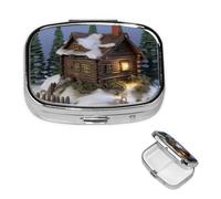Pilulier carré en bois rustique en bois avec 2 compartiments - Joli pilulier de voyage portable pour médicaments et vitamines - Cadeau unique pour homme et femme