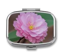 Pilulier carré en fleur d'amandier - 3 compartiments - Portable - Pour le voyage - Mini récipient compact pour médicaments - Distributeur de vitamines