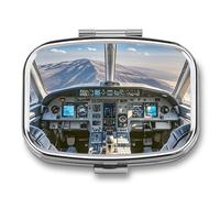 Pilulier carré en forme d'avion avec 2 compartiments - Organiseur de médicaments portable en métal - Mini médicament de voyage - Supplément de vitamines pour sac à main