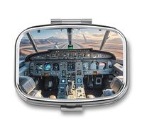 Pilulier carré en forme d'avion avec 2 compartiments - Organiseur de médicaments portable en métal - Mini médicament de voyage - Supplément de vitamines pour sac à main