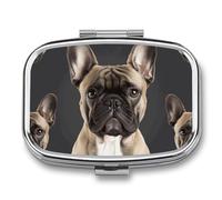 Pilulier carré en forme de bouledogue français à 2 compartiments pour sac à main et poche - Pilulier de voyage portable pour médicaments, vitamines, morue, huile de foie