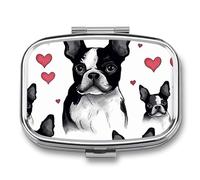 Pilulier carré en forme de cœur de Boston Terrier - 3 compartiments - Portable - Mini boîte à médicaments compacte pour le quotidien - Distributeur de supplément de vitamines