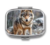 Pilulier carré en forme de loup - 3 compartiments - Portable - Pour le voyage - Mini récipient compact pour médicaments - Distributeur de supplément de vitamines