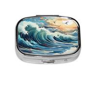 Pilulier carré en forme de mouette avec 2 inserts en plastique, convient pour le transport dans les poches ou les portefeuilles.