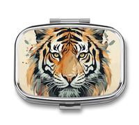 Pilulier carré en forme de tigre dessiné à la main - 3 compartiments - Portable - Pour le voyage - Mini récipient compact pour médicaments - Distributeur de supplément de vitamines