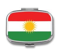 Pilulier Carré En Métal À 2 Compartiments Avec Imprimé Drapeau Du Kurdistan, Petit Format, Idéal Pour Les Voyages Et Les Soins Quotidiens Boîte À Pilules Portable Avec Miroir