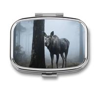 Pilulier carré en métal à 2 compartiments avec miroir - Motif animaux de la forêt sauvage