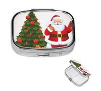 Pilulier carré en métal à 2 compartiments avec motif Père Noël, arbre de Noël, arbre de Noël, boîte à pilules de voyage portable pour médicaments et vitamines pour homme et femme, cadeau unique