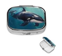 Pilulier carré en métal à 2 compartiments en forme de baleine de mer - Joli pilulier de voyage portable pour médicaments et vitamines - Cadeau unique pour homme et femme