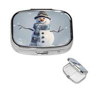 Pilulier carré en métal à 2 compartiments en forme de bonhomme de neige - Joli pilulier de voyage portable pour médicaments et vitamines - Cadeau unique pour homme et femme