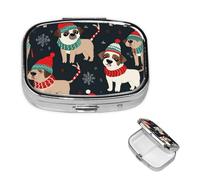 Pilulier carré en métal à 2 compartiments en forme de chien avec inscription « Merry Christmas » - Organiseur de médicaments portable pour médicaments et vitamines - Cadeau unique pour homme et femme