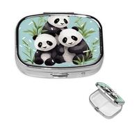 Pilulier carré en métal à 2 compartiments en forme de pandas mignons - Organiseur de médicaments portable pour médicaments et vitamines - Cadeau unique pour homme et femme