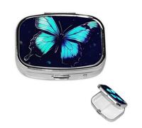Pilulier carré en métal à 2 compartiments en forme de papillon - Joli pilulier de voyage portable pour médicaments et vitamines - Cadeau unique pour homme et femme