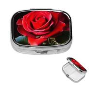 Pilulier carré en métal à 2 compartiments en forme de rose - Joli pilulier de voyage portable pour médicaments et vitamines - Cadeau unique pour homme et femme