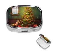 Pilulier carré en métal à 2 compartiments en forme de sapin de Noël - Joli pilulier de voyage portable pour médicaments et vitamines - Cadeau unique pour homme et femme