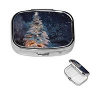 Pilulier carré en métal à 2 compartiments en forme de sapin de Noël - Organisateur de médicaments portable pour médicaments et vitamines - Cadeau unique pour homme et femme