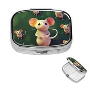 Pilulier carré en métal à 2 compartiments en forme de souris mignon - Organiseur de médicaments portable pour médicaments et vitamines - Cadeau unique pour homme et femme