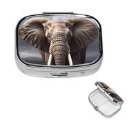 Pilulier carré en métal à 2 compartiments en forme d'éléphant - Joli pilulier de voyage portable pour médicaments et vitamines - Cadeau unique pour homme et femme