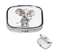 Pilulier carré en métal à 2 compartiments en forme d'éléphant mignon - Organiseur de médicaments portable pour médicaments et vitamines - Cadeau unique pour homme et femme