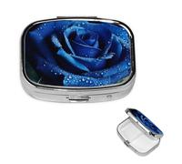 Pilulier carré en métal à 2 compartiments - Joli pilulier de voyage portable pour médicaments et vitamines - Cadeau unique - Bleu