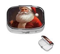 Pilulier carré en métal à 2 compartiments - Motif Père Noël - Organisateur de médicaments et vitamines - Cadeau unique pour homme et femme