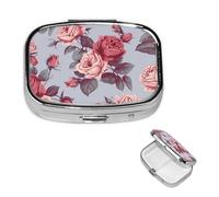 Pilulier carré en métal à 2 compartiments Motif roses rouges Pour homme et femme Cadeau unique