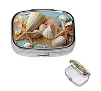 Pilulier carré en métal à 2 compartiments sur le thème de la plage - Joli pilulier de voyage portable pour médicaments et vitamines - Cadeau unique pour homme et femme