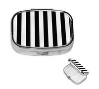 Pilulier carré en métal à rayures noires et blanches à 2 compartiments - Joli pilulier de voyage portable pour médicaments et vitamines - Cadeau unique pour homme et femme