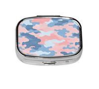 Pilulier carré en métal avec 2 compartiments - Motif camouflage rose et bleu