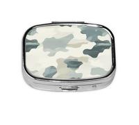 Pilulier carré en métal avec 2 compartiments pour médicaments et vitamines Motif camouflage Gris Crème Bleu pâle