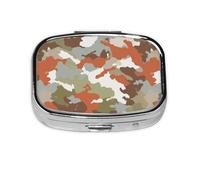 Pilulier carré en métal avec 2 compartiments pour médicaments et vitamines Motif camouflage Orange Vert Blanc