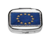 Pilulier carré en métal avec drapeau de l'Union européenne avec 2 compartiments pour médicaments et vitamines
