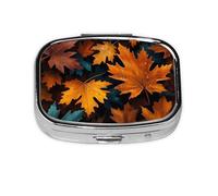 Pilulier carré en métal avec feuilles de rosée d'automne - Organiseur de voyage à 2 compartiments - Petit étui de rangement portable