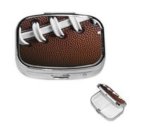 Pilulier carré en métal avec lacets de football américain à 2 compartiments - Joli pilulier de voyage portable pour médicaments et vitamines - Cadeau unique pour homme et femme