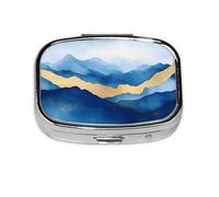 Pilulier carré en métal avec motif vagues abstraites - Organiseur de voyage - 2 compartiments - Petite boîte de rangement portable